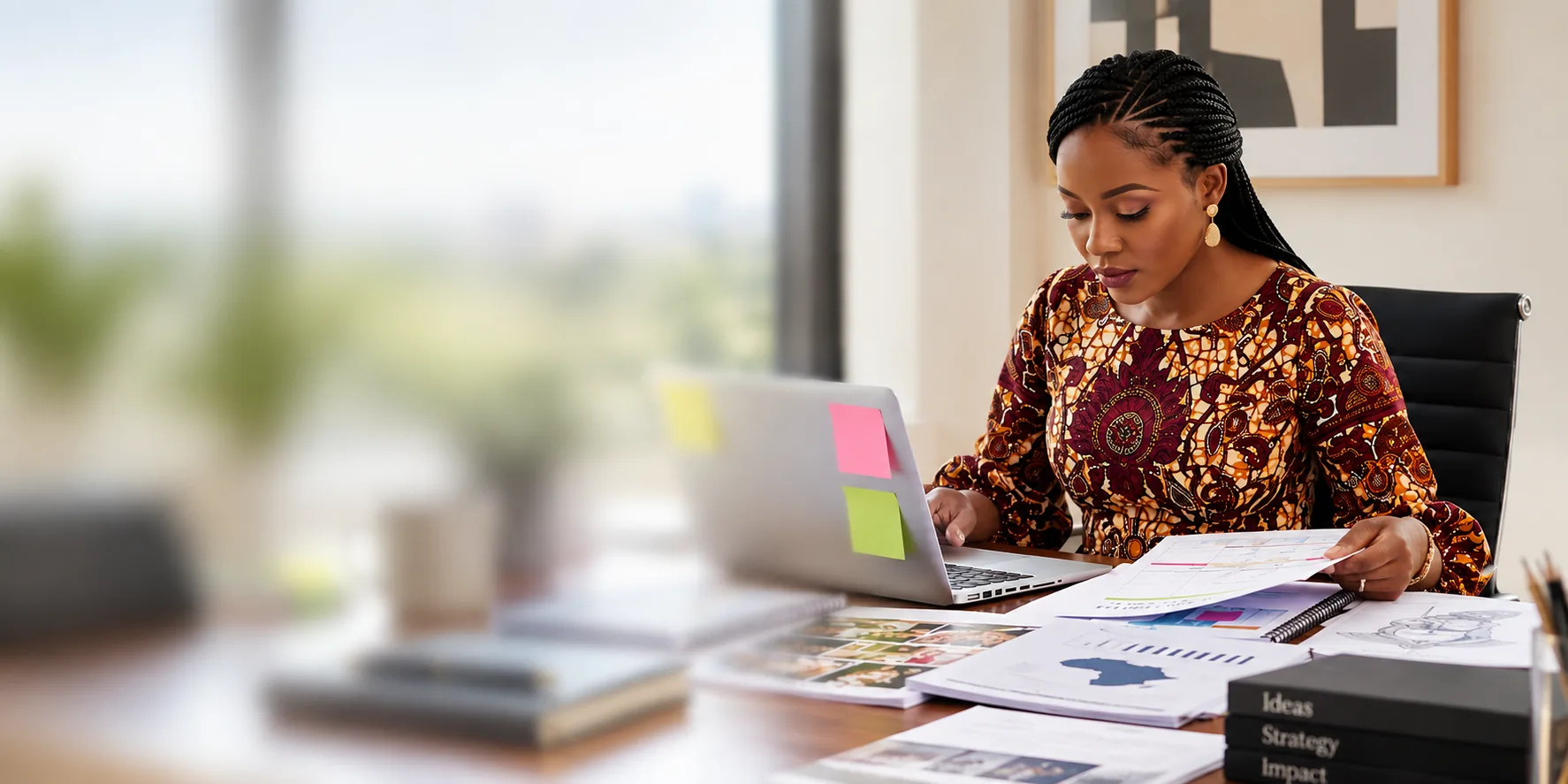 African business leader working at a desk