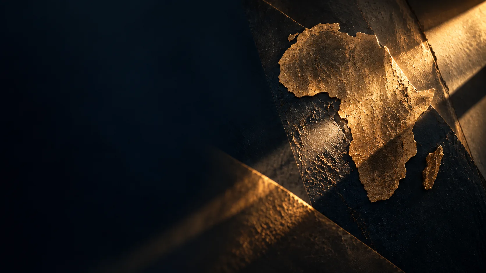 Gold Africa map on a dark NorthMark background