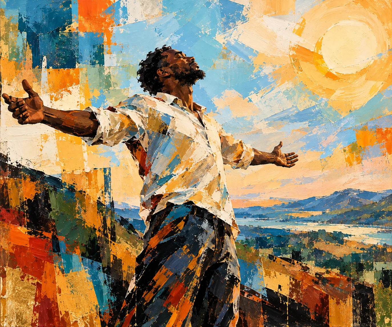 African business leader in a painted landscape