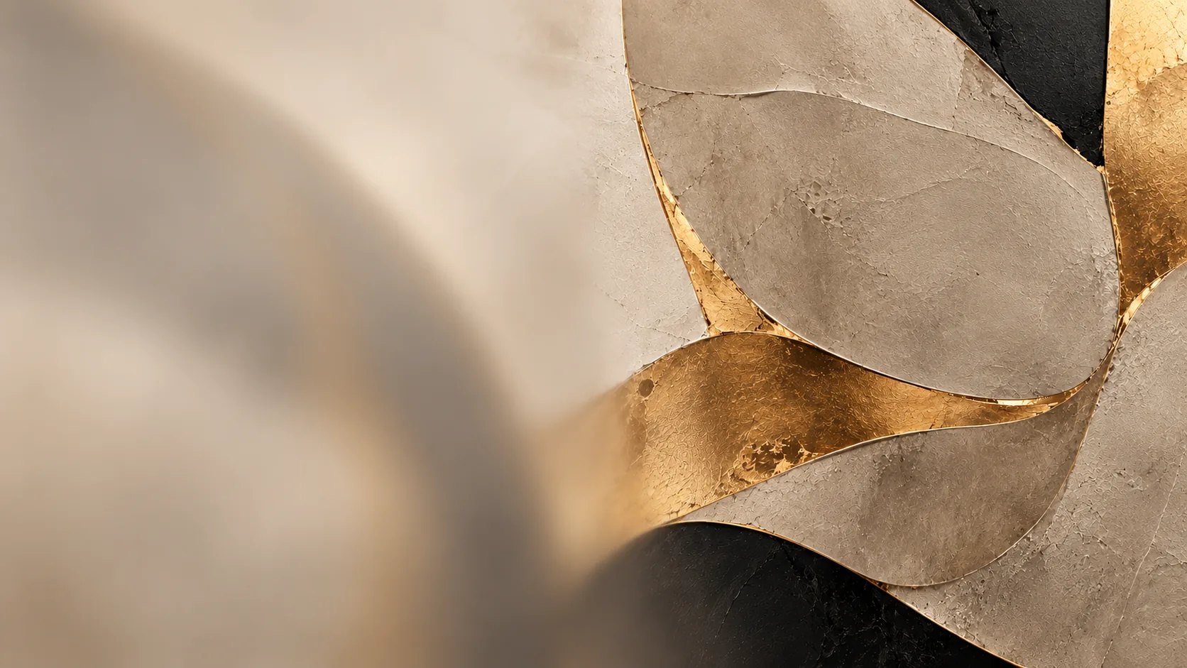 Abstract gold, cream and charcoal sculptural forms